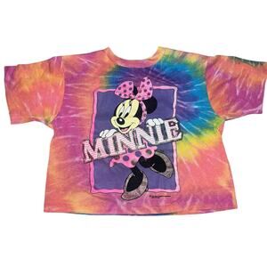 Minnie Mouse 80s single stitch Vintage Disney's Pink Tie Dye cropped t-shirt MED